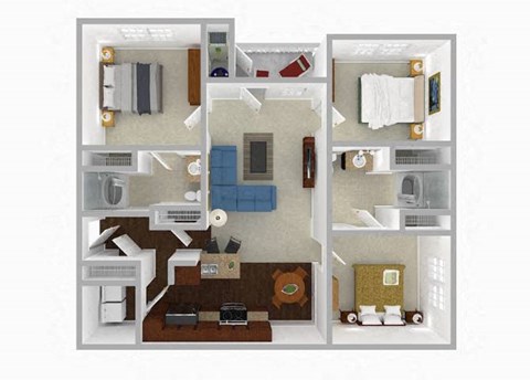 Floor plan for 3 beds, 2 baths, 1320 sqft